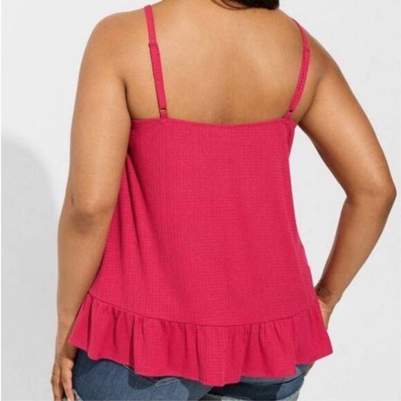 Torrid Cherries Jubilee Texture Knit Woven Eyelet Square Neck Swing Tank - Picture 3 of 8